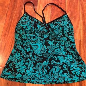 Stunning Jade and black Paisley printed tankini top size small